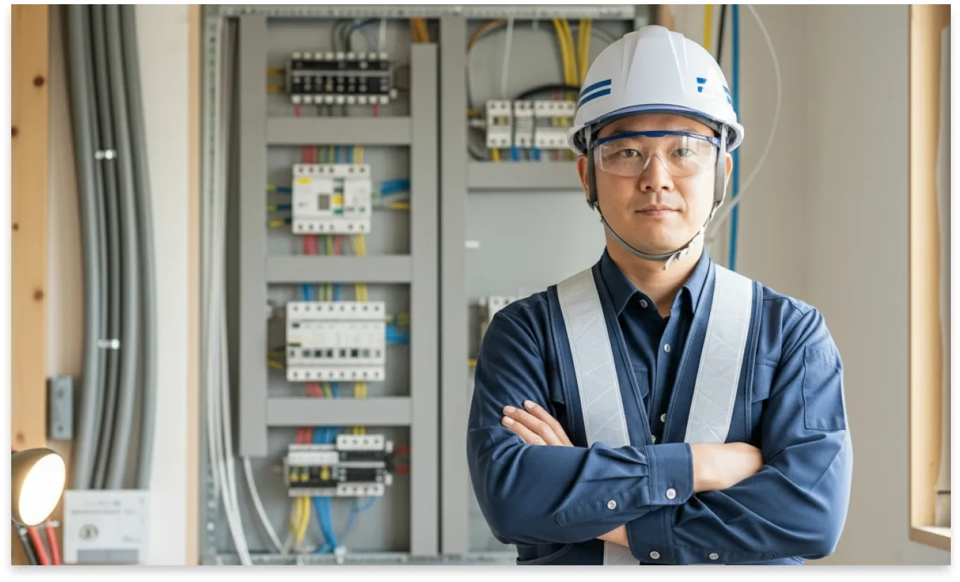 作業着を着た技術者が施工している写真